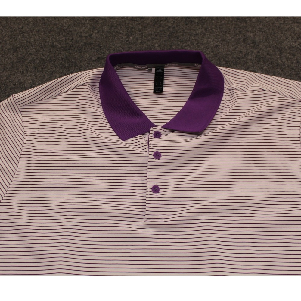 Adidas Mens XL Striped Golf Polo Shirt White Purple FVJY95S Short Sleeve - Picture 1 of 8